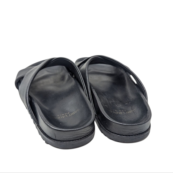 Saint Laurent Black Jimmy Slide Criss Cross Leather Sandals Size EU 38 - Picture 7 of 10